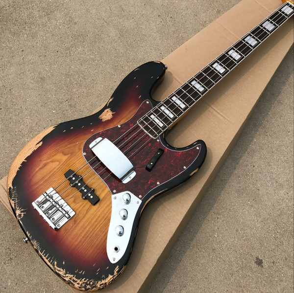 Free shipping! wholesale Hot sell 1959 relic Jazz bass basswood body with 4 strings electric bass in sunburst color , hight quality 20190118