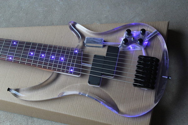 7-string with blue light electric bass piano head body plexiglass acrylic electric bass rosewood