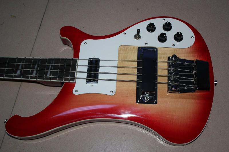 The electric bass red blue black wood color