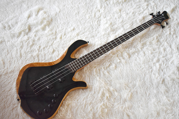 Factory Custom Black Electric Bass Guitar with 4 Strings,Ash Body,Dark Green Pattern,Black Hardware,High Quality,Can be Customized