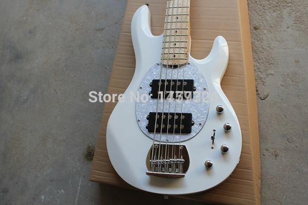 Best Price Wholesale High Quality White 5 Strings Electric Bass guitar with active pickups 9V battery 1112