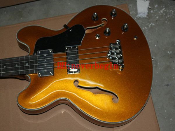 Wholesale Custom hollow 4 strings bass Golden Electric Bass Guitar EB-2 BASS Guitars China guitar Free shipping