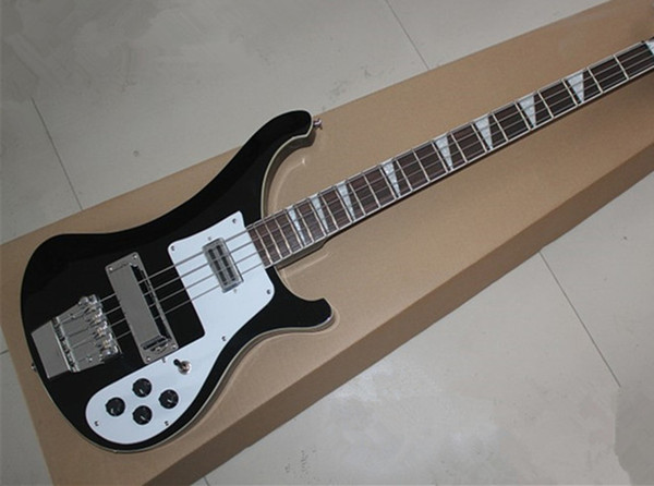 Factory Custom Hot Sale Black High Quality Rick 4003 dual input 4 Strings Electric Bass Guitar free shipping