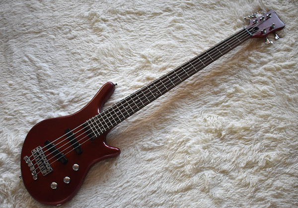 Factory Custom Matte Red Electric Bass Guitar with 5 Strings,Chrome Hardware,24 Frets,Mahogany Body and Neck,High Quality,Can be Customized