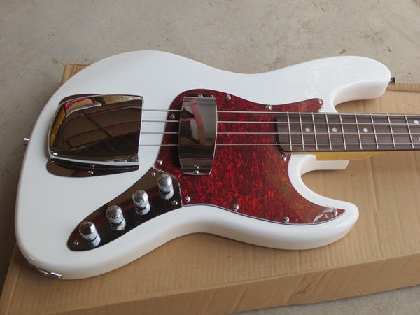 New arrived white bass guitar, red guard board, free shipping! High quality guitar custom shop!01