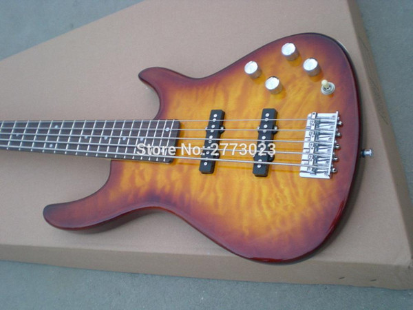 New Arrival, 5 strings Electric Bass guitar, with Transparent pickguard, veneer top, Vintage Sunburst color, Wholesale