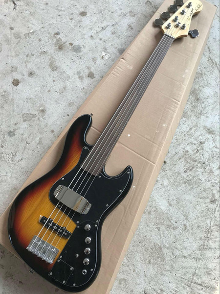 New 5 Strings Jazz Guitar Bass Sunburst Fretless electric bass active pickups