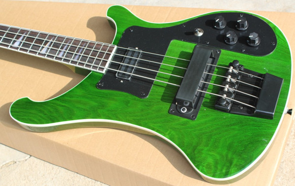 Custom RIC 4 Strings Trans Green 4003 Electric Bass Guitar Black Hardware Triangle MOP Fingerboard Inlay Awesome China Guitars Free Shipping