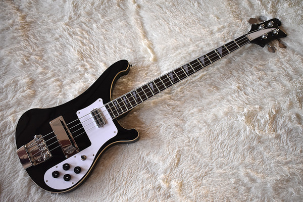 Factory Custom Black Electric Bass Guitar with 4 Strings,Chrome Hardware,White Pickguard,High Quality,Can be Customized