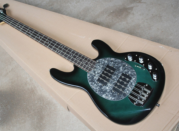 Free shipping!wholesale Factory Dark Green Electric Bass Guitar with 4 String,Chrome Hardware,Rosewood Fretboard,21 Frets,Gray Pickguard0406