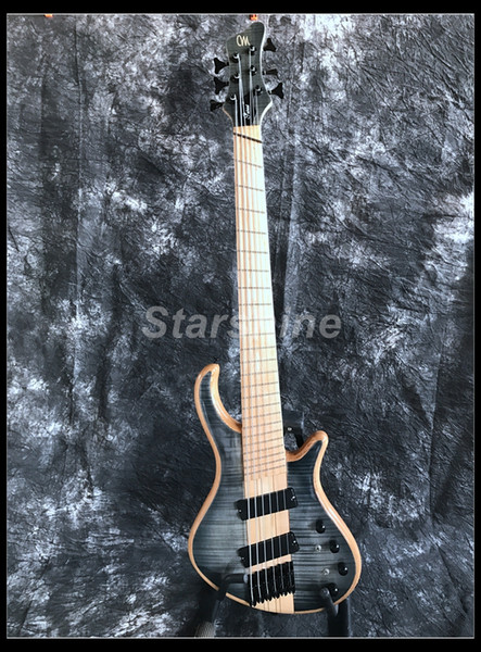 Starshine High Quality 6 Strings Electric Bass Guitar YL6-HD90 Neck Thru Body Flamed Maple Top Fanned Frets Male Fingerboard Black Hardware