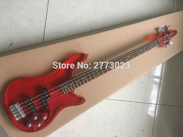 The new acrylic crystal bass 4 string electric bass red crystal. Yellow crystal factory wholesale and retail.