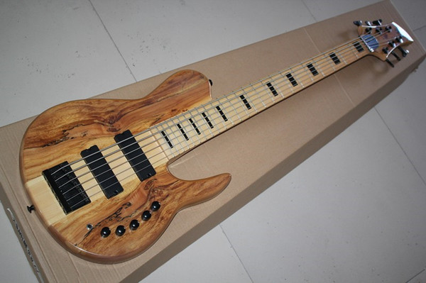 2015 New Arrival Top Quality Nature Wood One Piece Maple Neck through the Body 9V Active Pickup Butterfly 6 String Electric Bass Guitar