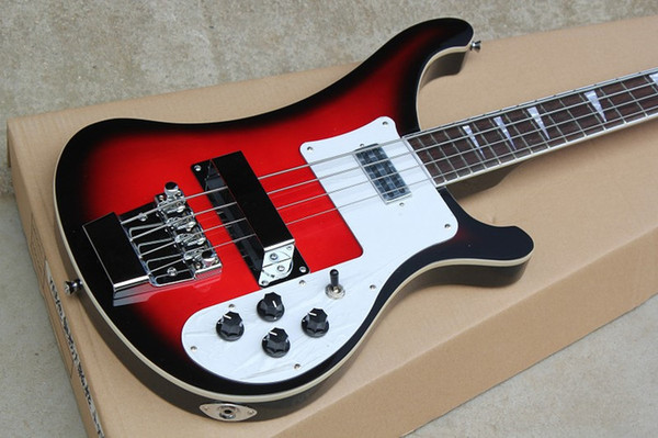 RIC Custom Red Black Edge 4 Strings 4003 Electric Bass Chrome Hardware White Pearloid Triangle Fingerboard Inlay White Pickguard