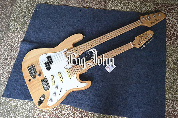 free shipping new Big John double neck single wave electric guitar and bass with maple fingerboard in natural +foam box F-3126