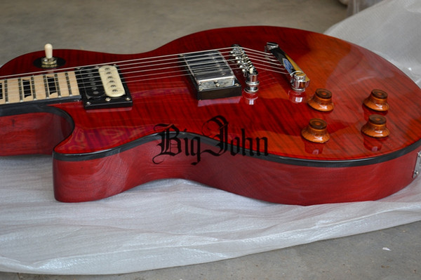 free shipping new Big John lefthand electric guitar in RED FLAMED with mahogany body F-3345