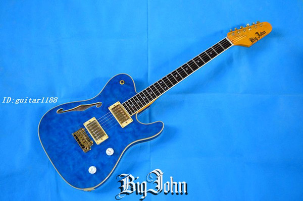 free shipping new Big John F hole hollow single wave electric guitar with gold hardware package edge bule F-1529