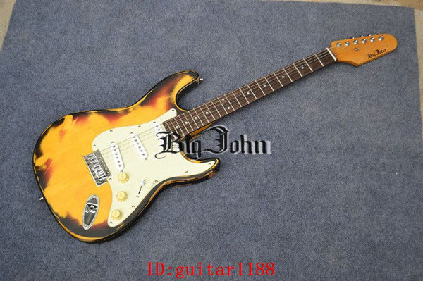 free shipping new Big John vintage style single wave electric guitar in sunburst with basswood body F-2027