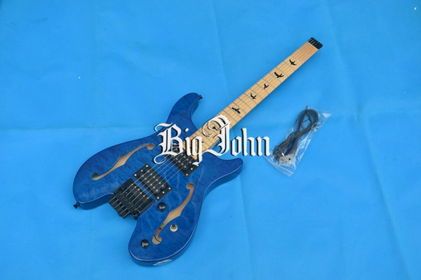 free shipping new Big John hollow F hole headless electric guitar with maple fingerboard in blue F-3060