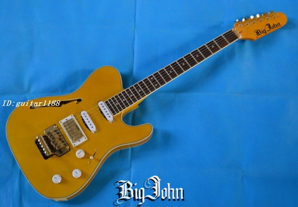 free shipping new Big John F hole hollow double wave electric guitar in yellow with gold hardware package edge F-1526