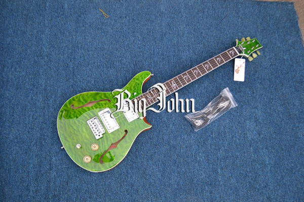 free shipping new Big John hollow electric guitar in green with stick green flower mahogany body F-3356