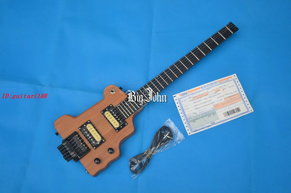 new headless electric guitar in natural with alder body and yellow and black pickup+EMS free shipping F-2102