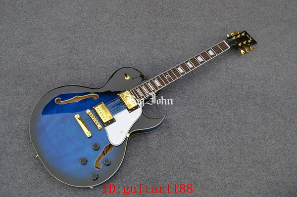 free shipping new Big John hollow electric guitar in blue with mahogany body made in China F-2040