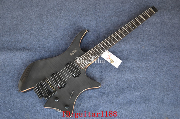 new Big John headless electric guitar in transparent black with mahogany body+EMS free shipping F-3395