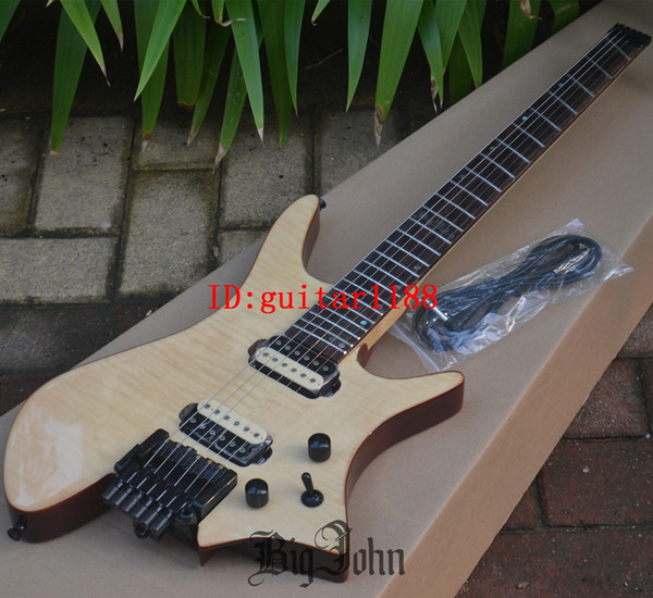 new Big John fanned headless electric guitar in natural with mahogany body+EMS free shipping F-3393