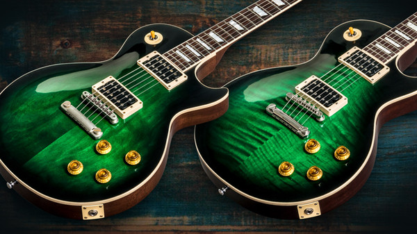 Ultimate Custom 1958 Slash Signed 2017 Limited Edition Anaconda Burst Flame Top / Anaconda Plain Top Green Electric Guitar Dark Brown Back