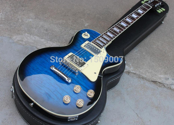 The Best Quality + AAA solid Mahogany + blue flame maple top + electric guitar