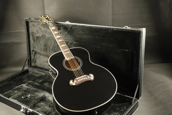 Free shipping G- J200 Super Jumbo Standard Acoustic-Electric Guitar black color with guitarra guitars