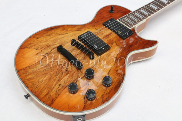 Custom shop black hardware electric guitar,antique natural Rotten wood texture guitar,real photos