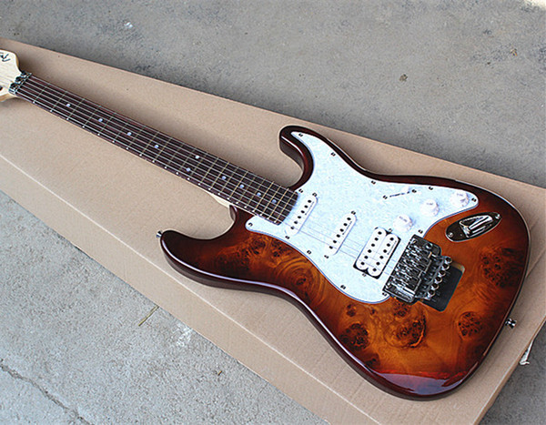 Tobacco Sunburst Electric Guitar with White Pearl Pickguard,Rosewood fingerboard,Floyd Rose,Chrome Hardwares,can be customized.