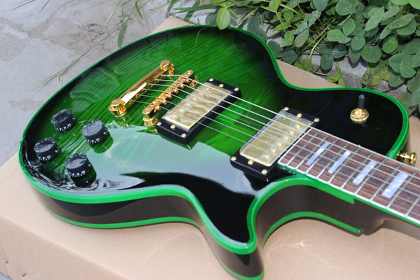 017 custom shop burst standard custom electric guitar,green binding golden hardware guitarra.blue tiger flame gitraar