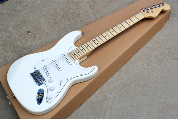 White Electric Guitar with 3S White Pickups,Scalloped Maple Neck,Big Headstock,Chrome Hardwares,offering customized services