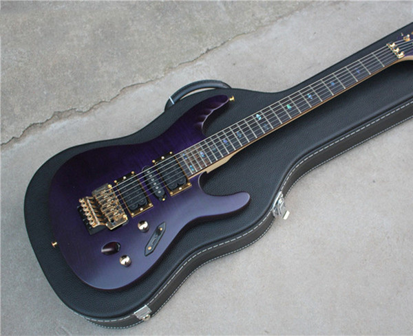 Free shipping! wholesale6-String Electric Guitar,Purple color Mahogany Body,24 Frets,Open Pickups,Gold Hardware with Floyd Rose,180901