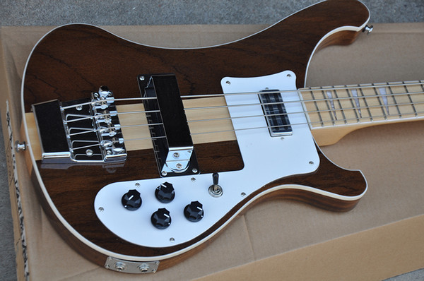 New Arrival 4 Strings brown Neck-thru-body Electric Bass Guitar with Maple Fretboard,White Binding,offering customized services