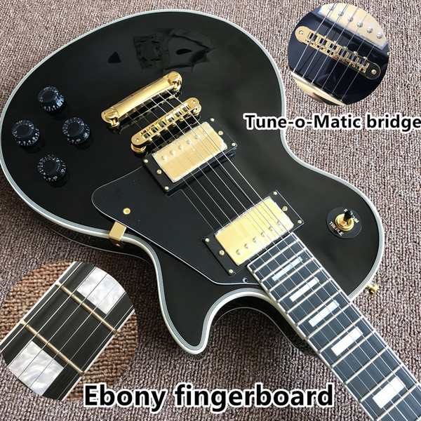 new arrival high Quality Custom Shop Black Color Electric Guitar with EBONY fingerboard and tune matic bridge gutiarra