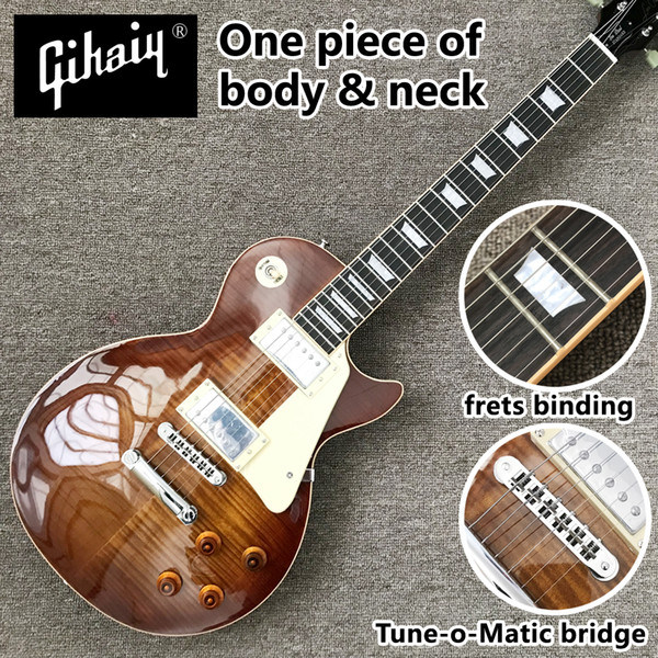 NEW LP 1959 R9 electric guitar, tobacco burst one piece of body & neck frets binding electric guitar with Tune-o-Matic bridge, free shipping