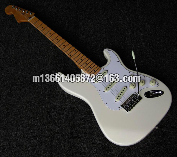 white solid body glossy finished tremolo bridge gold hardware HSH wax potted pickups electric guitar free shipping