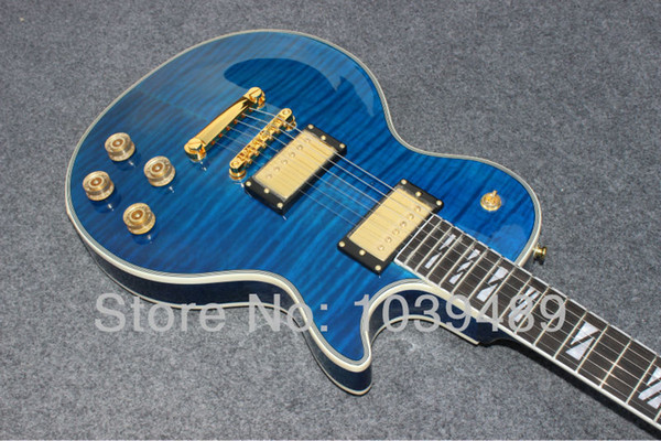 Custom 1959 R9 VOS Custom Supre Tiger Flame Maple Top Back Trans Blue Electric Guitar Ebony Fingerboard Split Block MOP Inlay Gold Hardware