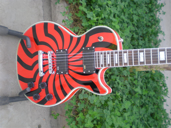 Factory Price Custom Shop 6 Strings EMG pick-up Zakk Wylde Buzzsaw Red & black Circle Electric Guitar Free shipping