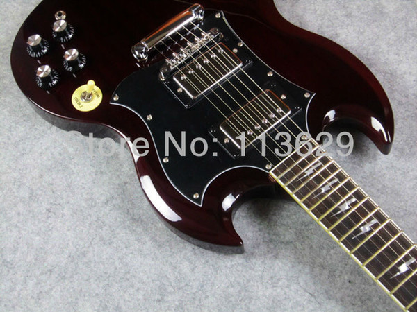 Top Sale Custom Thunderstruck AC DC Angus Young Signature SG Aged Cherry Wine Red Mahogany Body Electric Guitar lightning bolt inlays