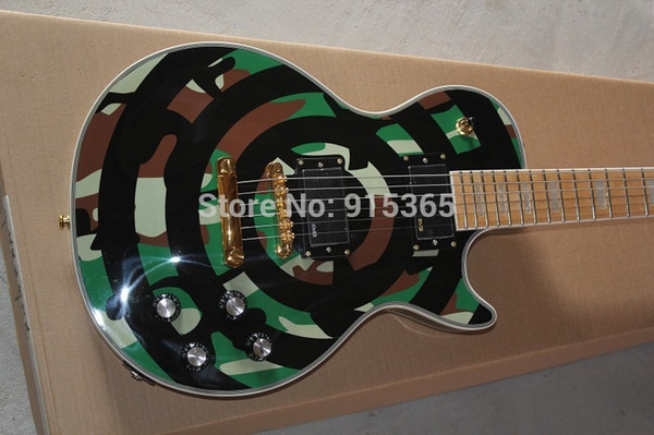 Factory Price Hot selling 6 Strings EMG pick-up chibson Zakk Wylde Guitar Green Circle Electric Guitar free shipping