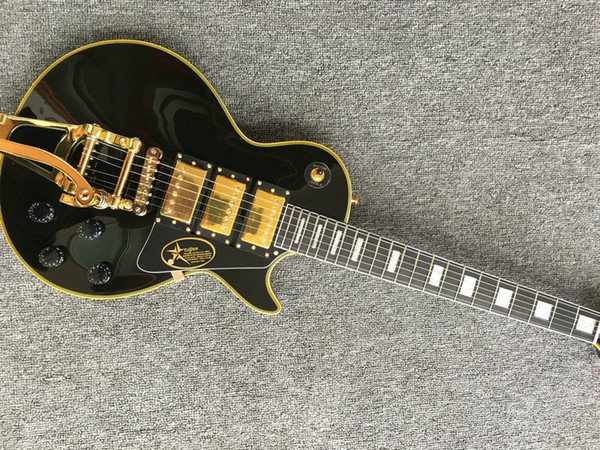 Hot sell Lp Ace Frehley electric guitar  grade maple top with black custom beauty guitar gold hardware ,three pickups