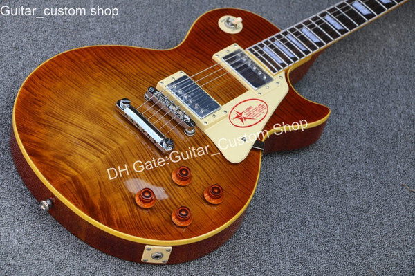 Classic 58 tiger flame electric guitar,High quality solid mahogany guitar,Chrome hardware,free shipping