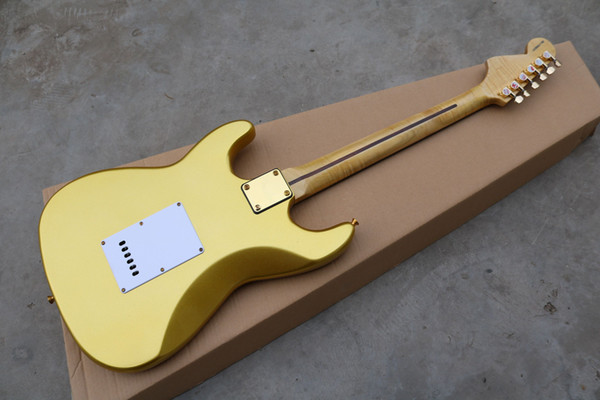 Factory Wholesale GYST-1046 gold color golden hardware solid mahogany body concave rosewood fretboard ST Electric Guitar, Free shipping