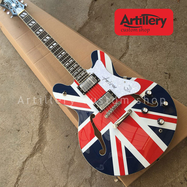 Factory custom Union Jack jazz guitar f hole semi-hollow body electric guitars with rosewood fingerboard musical instrument shop