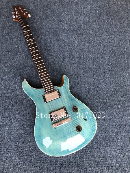 Electric Guitar With Blue Body,Flame Maple Veneer,Silver Hardware,can be Customized